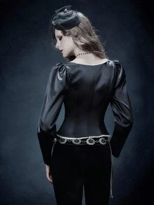 Glisette Sexy Backless Pleated Women's Top With 1.2 Satin Ribbon Pleated Lace Trim, Women's Clothing Shirt, Sexy Party Women's Shirt, Festive Clothing Shirt, Carnival Shirt, Cocktail Party Clothing Shirt, Girls' Shirt, Sexy Hot Girls. - Black - View 2