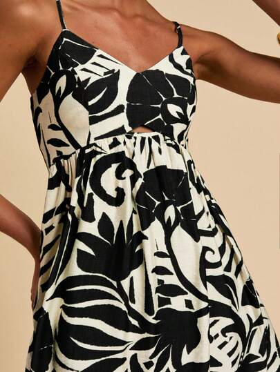 Travachic 女式细肩带编织印花迷你连衣裙