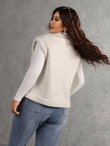 Elaquor Plus Size Women Casual Minimalist All-Match Versatile Urban Relaxed Faux Suede Sherpa Colorblock Jacket, Autumn/Winter Plus Size Jackets Plus Size Vest Plus Size Winter Clothes Plus Size Fall Clothing Zip Up Vest - Apricot - View 2