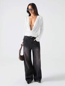 LYSMO 2025 Minimalist Top With A Slouch Collar, Sexy Hot Girl, Comfortable And Casual, Versatile And Casual, Comfortable Commuting, Campus /Party Pants/Going Out Top /Elegant For Women/Country Concert /Influencer Style, Inspired Fashion, Light Party Vibe, Glamorous Yet Minimalist With A Cutting-Edge Touch, Grunge Chic, Streetwear - White - View 4