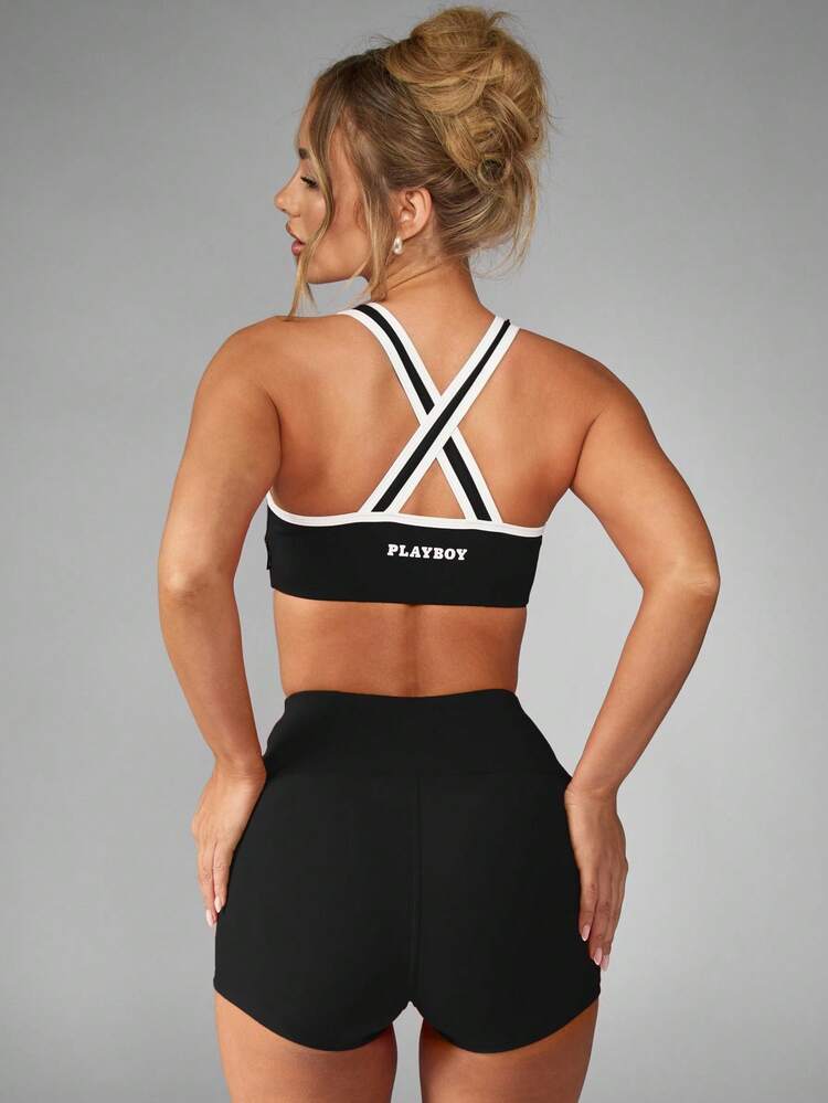 Missguided x Playboy Sports Bra Cross Back Medium Impact Racerback V Neck Padded Support High Quality Comfortable Performance Wear Core Collection Essential