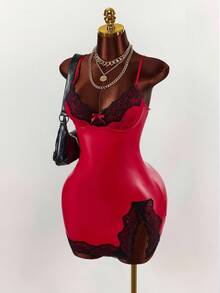 Amplova 女式蕾丝拼布紧身开衩性感细肩带迷你连衣裙 - 彩色 - 查看 3