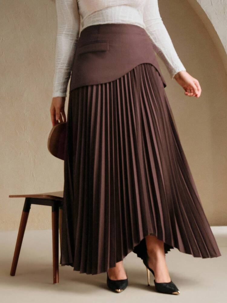 Falda plisada de cintura alta y corte evasé elegante y formal para mujer de talla grande, adecuada para el Día del Maestro