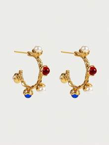 Glisma Hoa tai đính đá thời trang thanh lịch mạ vàng 18K dành cho nữ - Vàng - Xem 2