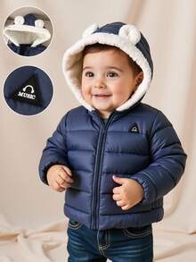 SHEIN 1pc Baby Boys And Girls Unisex Blue Casual Cute Bear Embroidered 3D Ear Sweatshirt Zip-Up Long Sleeve Quilted Padded Coat, Loose Fit Comfortable, Suitable For Outdoor, Home, Sports, Party In Winter Baby Boy Winter Coat Baby Boy Jacket With Ears Baby Boy Winter Coat Baby Boy Warm Winter Jacket Baby Bear Ear Winter Coat Winter Coats Baby Boy Coat With Hood Baby Boy Winter Coat Fall - Blue - View 7
