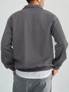 Men's Burgundy & Grey Half-Zip Pullover Sweatshirt, Autumn - Grey - View 2