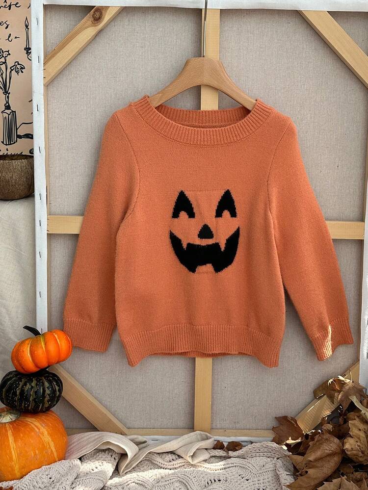 Young Girl Halloween Graphic Crew Neck Sweater Fall,Winter