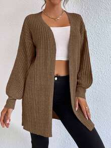 EURMUSE Casual Versatile Solid Color Drop Shoulder Loose Cardigan - Camel - View 4