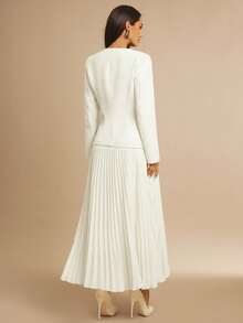 Silquee 女士优雅通勤纯色褶边连衣裙 - 米色 - 查看 2