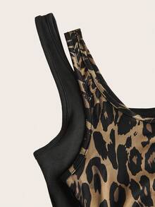 SHEIN Essnce Conjunto de top de tirantes ajustado con cintura fruncida y estampado de leopardo negro casual para mujer, versátil para uso diario - Multicolor - Ver 8