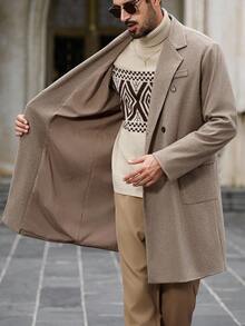 Calvornis Abrigo casual de media longitud para hombres, abrigo cruzado de otoño/invierno - Marrón Mocha - Ver 5