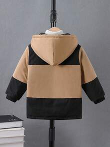 SHEIN 1pc Young Boy's Padded Winter Jacket, Ribbed Cuffs Design For Comfortable Fit, Cotton-Padded Lining For Softness, Suitable For Outdoor Activities, Daily Wear, Going To School, Hanging Out, Ice Skating, And More Fall