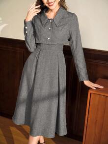 Vintamour 方领无袖吊带连衣裙 A字裙和长袖短夹克