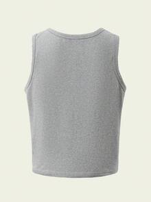 Set de 2 piezas de camiseta de manga larga y camiseta de tirantes de unicolor, suave y cómoda como capa base para niñas - Gris - Ver 6