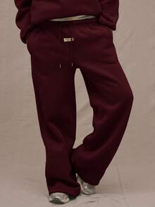 MUSERA Drawstring Straight Leg Sweatpants Vacation Airport Casual Cute 90's Y2k Graduation, Spring - Burgundy - View 2