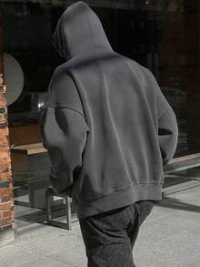 DAZY Sudadera con capucha térmica con diseño de bordado de letras góticas para hombres, gris carbón, otoño/invierno