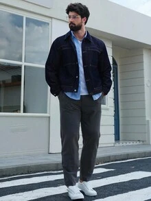 DAZY 男士纯蓝色水洗蓝牛仔短夹克，秋季 - 藍色 - 查看 3