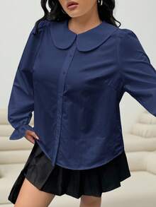 SHEIN EZwear Camisa versátil azul marino de talla grande - Azul Marino - Ver 1