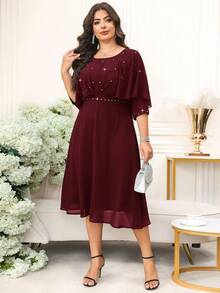 SHEIN Clasi Váy choàng đính đá trang trí thanh lịch cỡ lớn dành cho nữ, mùa hè - Màu Đỏ Sâu - Xem 6