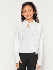 Radiana Tween 女童轻质拉链运动夹克，适合全年跑步、健身、瑜伽 - 白色 - 查看 4