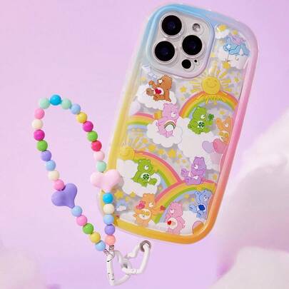 SHEIN X Care Bears 耐用时尚趣味手机壳 - 渐变印花保护套设计，带心形手机挂架，兼容 11 - 17 Pro Max