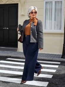 EMERY ROSE Jeans de mezclilla lavada de unicolor elegante para mujer de talla grande