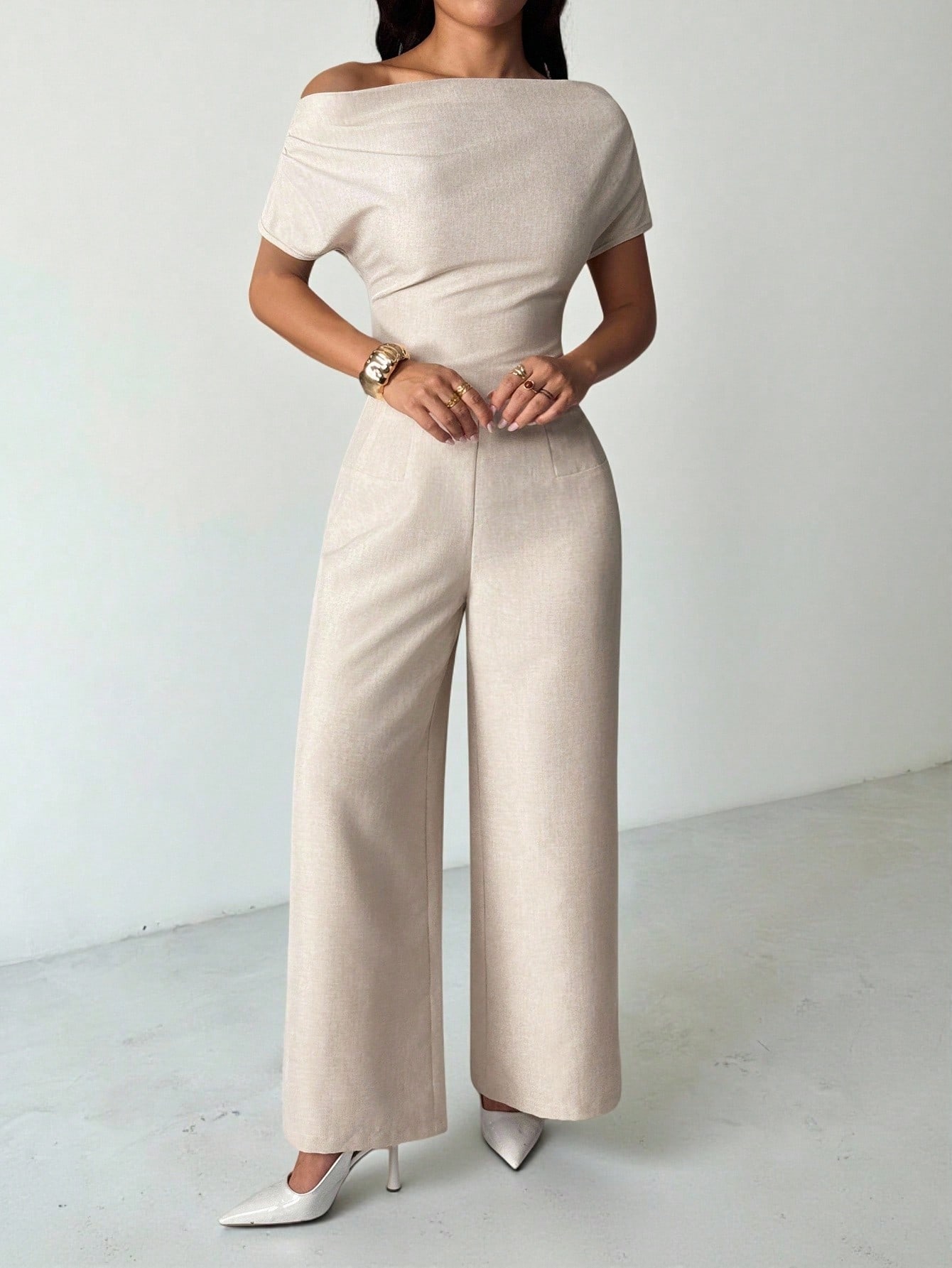 SHEIN PETITE بدلة نسائية صيفية جديدة بسيطة وأنيقة...