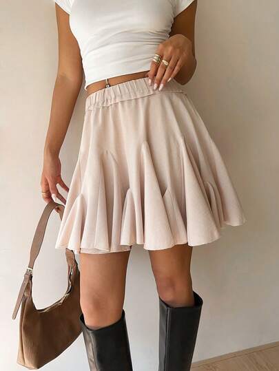 Siren Gaze Women's Solid Color Ruffle Hem Mini Skirt, High Waist Pleated Skirt, Sexy Ballet Tutu Skirt, Party , Streetwear, Linen Ladies Skirt, Party , Beach Winter Casual Spring