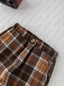 Cozy Pixies Pantaloni casual con vita elastica a quadri in tonalità terra per bambini maschi