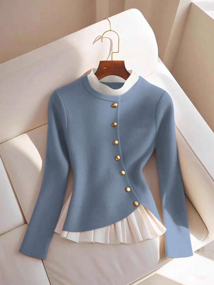 GlowEve كنزة صوفية مكتبية أنيقة ذات لونين مع طيات 2 في 1