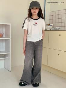 HELLO KITTY | DAZY Tween Girl 圆领印花短袖 T 恤，夏季，返校服装 - 白色 - 查看 2