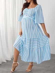 SHEIN Maternity Striped Minimalist Fashion Dress - Multicolor - View 3