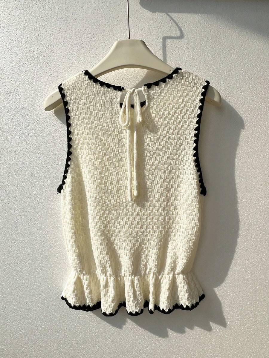 SHEIN Unity Fashionable Casual Colorblock Ruffle Hem Sweater Vest - Apricot - View 1