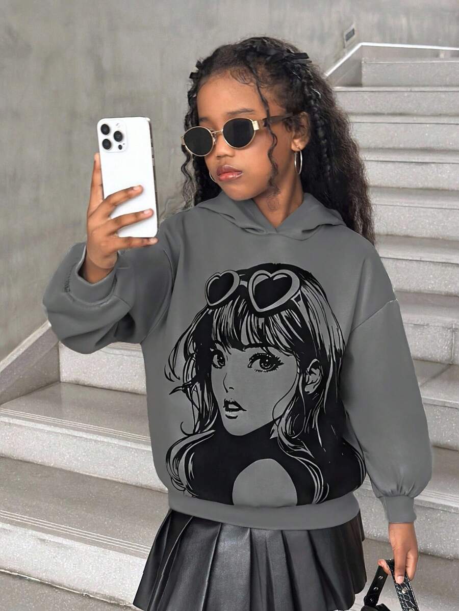 SHEIN Tween Girls Back To School Bestseller Leaf Print Sweatshirt, New Loose Comfortable Casual Fashion Versatile Streetwear Autumn Winter Clothes ForGirln - White - View 1
