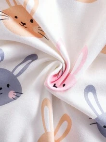 Conjunto de pijama de una pieza con estampado de conejo lindo de manga larga para bebés niñas - Rosa Pálido - Ver 8