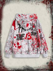 Friday the 13th X ROMWE Sudadera con capucha con cremallera y cordón, con máscara de película de terror y estampado de letras para mujer, para primavera/otoño - Multicolor - Ver 10