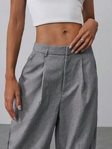 Aloruh Women's Winter & Fall Office Commuter Double Waistband Design Straight Loose Wide-Leg Super Long Maxi Low-Rise Suit Pants, Winter, Business Casual, Elegant,Wide Leg, - Dark Grey - View 4