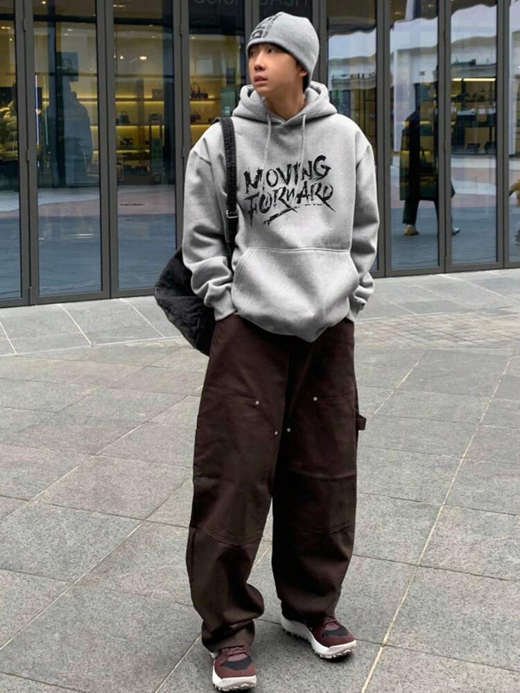 Men's Graphic Letter Print Thermal Lined Hoodie, Autumn/Winter