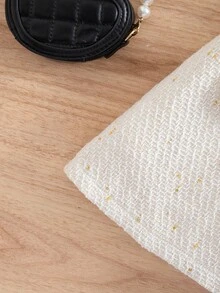 SHEIN 年轻女孩优雅白色粗花呢3D花卉泡泡袖夹克和裙子套装 - 白色 - 查看 8