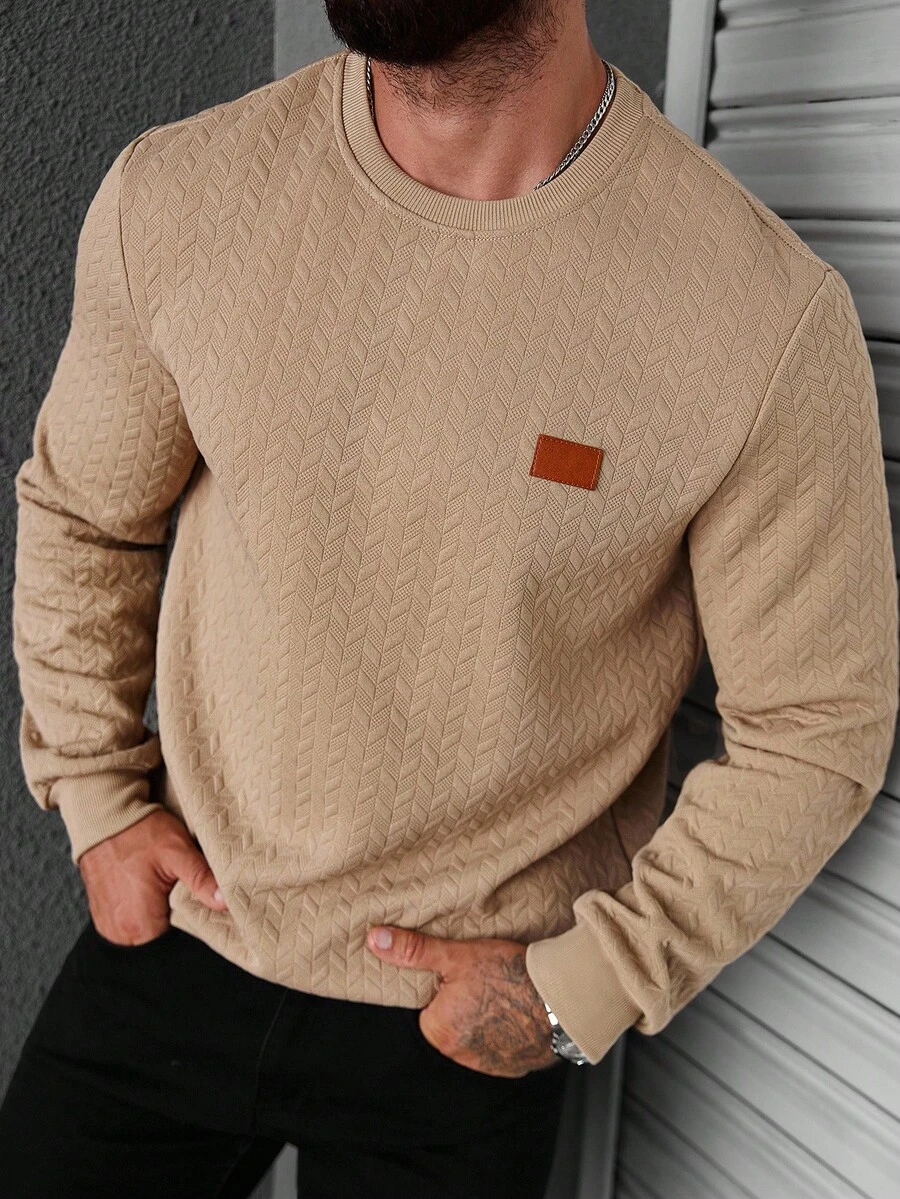 Manfinity CasualCool Men's Casual Basic Letter Patched Pullover, Brown Sweatshirt, Fall