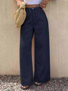 Dazy-Less Women's Loose Casual Straight Leg Jeans, Summer New Arrival Business Casual Woman - Dark Wash - View 5