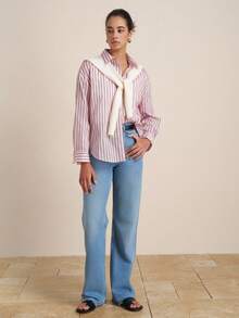 INAWLY Women's Casual Commuter Striped Long Sleeve Shirt - Multicolor - View 3