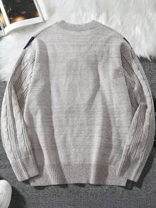 Manfinity Hypemode Men Autumn/Winter New Blogger Stylish Design 3D Colorblock Bear Pattern Cable Knit Pullover Sweater - Multicolor - View 2