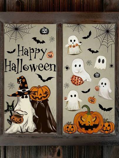 8 Stück/1 Set Halloween Fensteraufkleber Vintage Geist Kürbis Fledermaus wiederverwendbare Fensteraufkleber für Halloween Herbstparty Zubehör Haus Glas Dekoration, Kürbis Spinne Fledermäuse Schaufenster Aufkleber für Halloween Dekorationen, doppelseitige Halloween Fensteraufkleber Dekorationen abnehmbar für Geschäft Heim Dekoration/Innenraum Partydekorationen