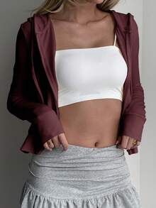 DAZY Autumn New Back To School Fitted Hooded Women Sweatshirt Sweatshirt Jacket - Burgundy - View 3