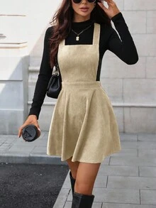 EMERY ROSE Váy dây trơn màu giản dị, đa năng cho mùa thu - Màu Khaki - Xem 3