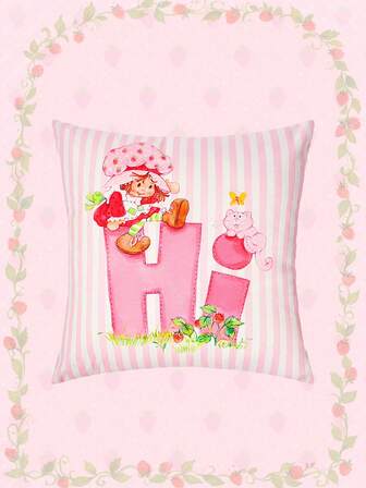Cartoon And Striped Pattern Versatile Fashion Pink Cushion Cover For Room Decor