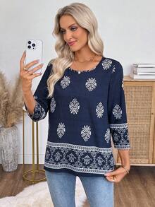 Faunlyn Áo sơ mi nữ mùa hè dành cho phụ nữ đi nghỉ mát, đi chơi, đi tiệc, đi chơi đồng quê, áo cánh thời trang dành cho phụ nữ, đi chơi cho phụ nữ - Màu xanh hải quân - Xem 4