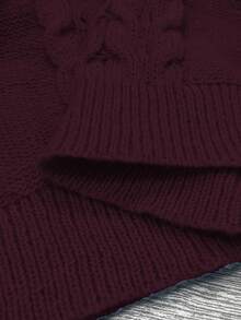 Elenzga Sweater Pullover Kasual Lengan Panjang Leher Bulat Bahu Longgar Motif Kabel Ukuran Besar untuk Wanita, Musim Gugur/Dingin - Burgundy - View 7