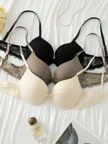 SHEIN 3件套女士钢圈文胸聚拢文胸休闲文胸 - 彩色 - 查看 3